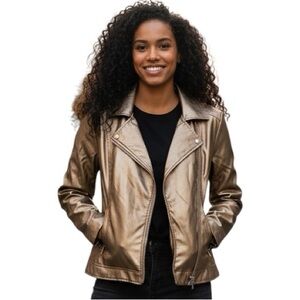 NEW Kate & Mallory Moto Metallic Faux Leather Jacket Casual Sizes Large & XL